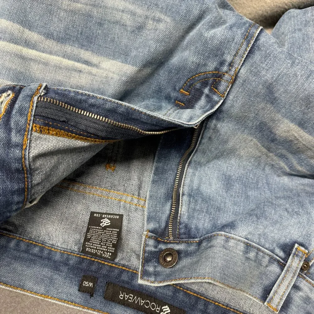Rocawear Jean Shorts Baggy Fit USA‎ Flag Faded Wash Y2K Mens 50 (50x14 ACTUAL)